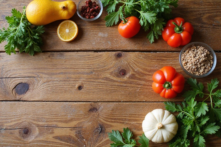 Quaderno con un piano alimentare e ingredienti freschi su un tavolo di legno